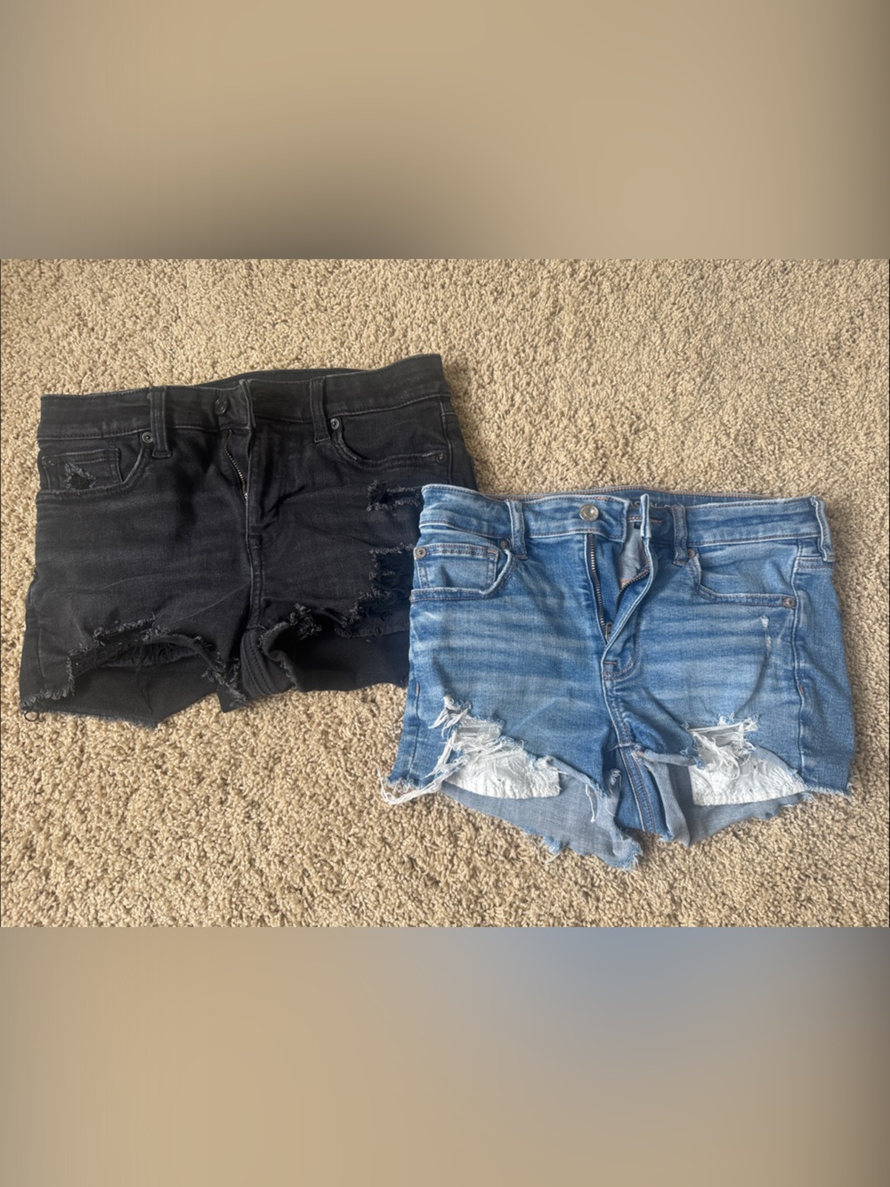 American Eagle Outfitters Women's Distressed Jean Shorts - Black & Light Blue